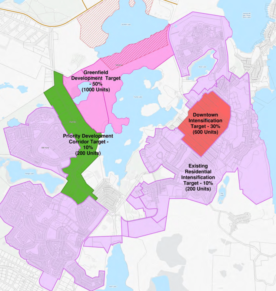 A City of Yellowknife map shows which areas of the municipality will be targeted for new housing.