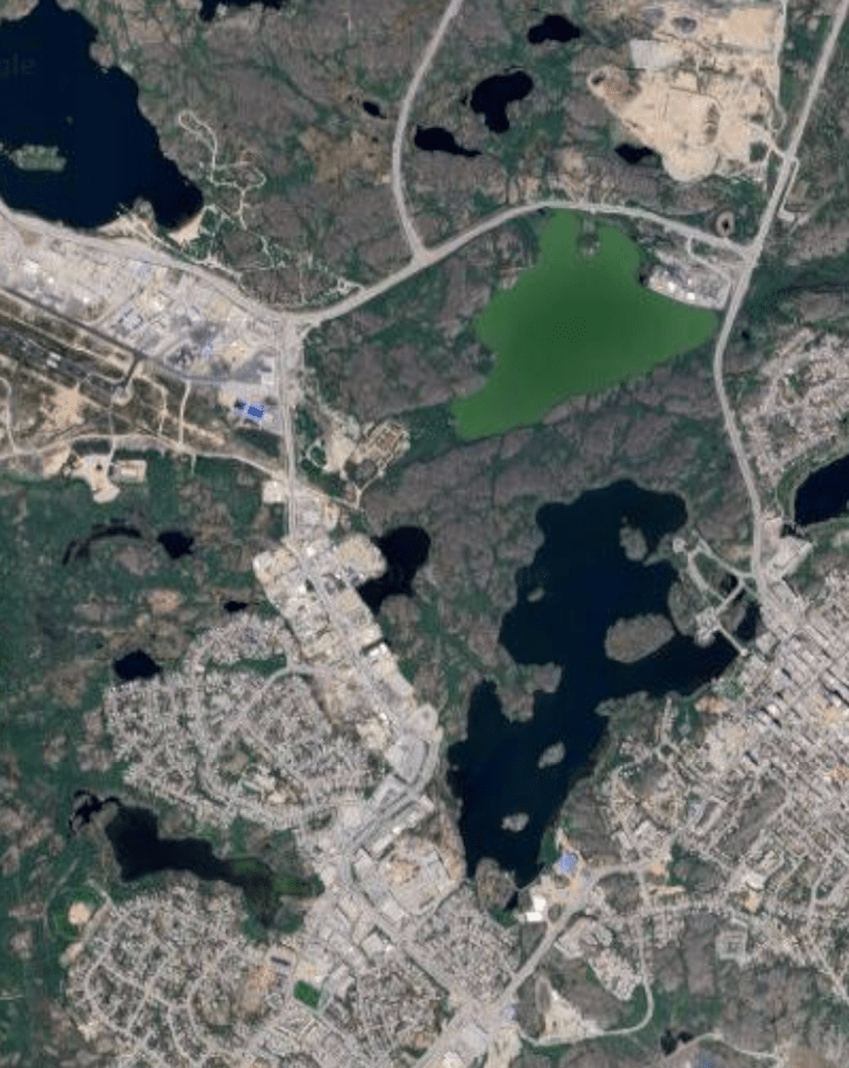 How that area currently looks in a satellite view via Google Maps.
