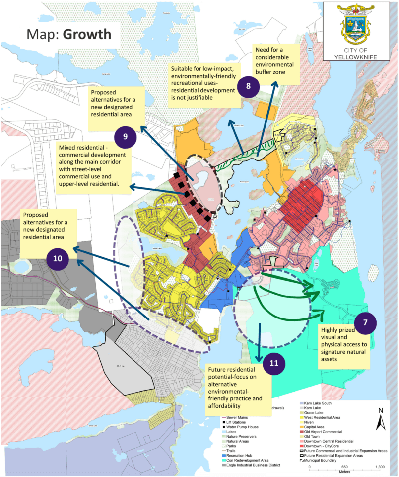 A map in a City of Yellowknife report shows residents' feedback regarding development proposals.