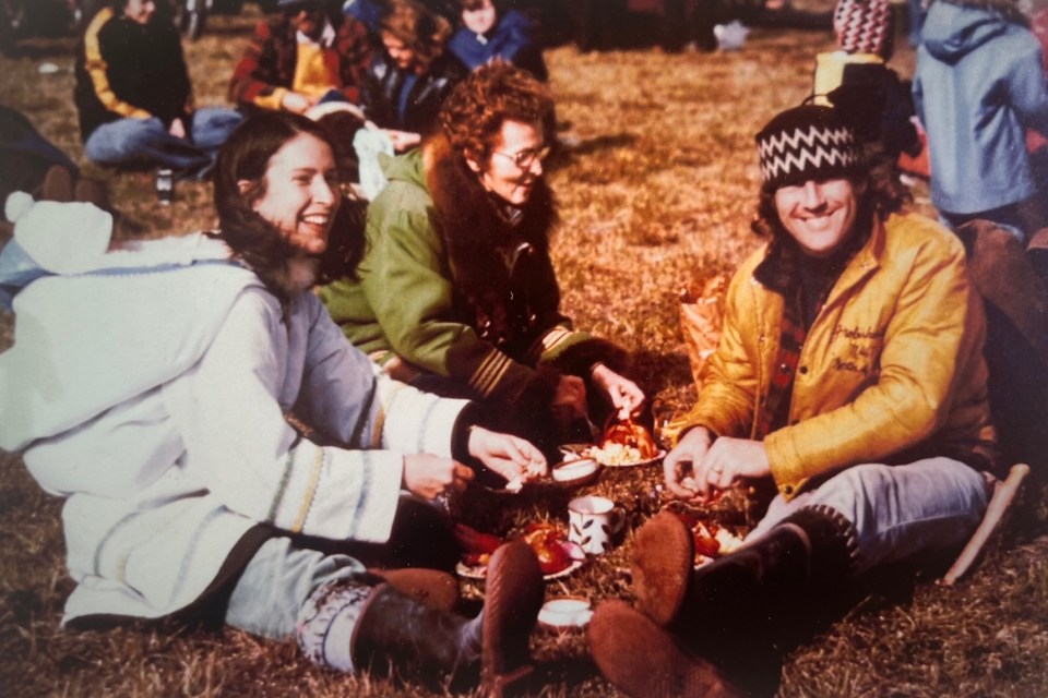 From left: Marsha Argue (with son Chris in her amauti), John's mother Margaret, and John Argue in Rankin Inlet in 1977. Photo submitted by Mike Argue