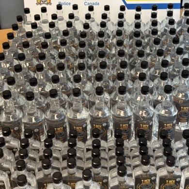 An RCMP handout image of liquor seized from a shipment reportedly destined for Aklavik.