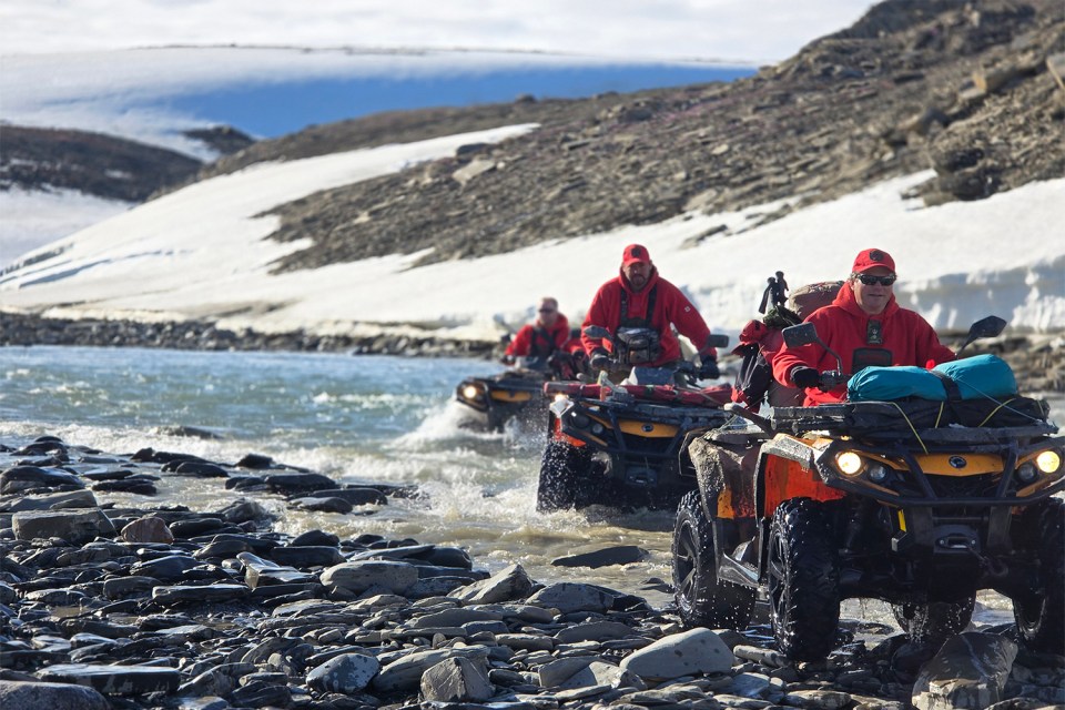 Whitney Lackenbauer, right, with Canadian Rangers on Operation Nanook-Takuniq in 2025, in a photo published to his website.