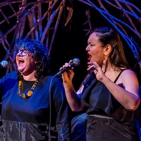 Cris Derksen, left, and Leela Gilday perform together in Yellowknife. Photo: Submitted by Leela Gilday