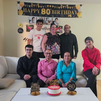 Gopinath Sutendra in the back right with his family in Yellowknife for his dad's 80 birthday. Submitted by Gopinath Sutendra