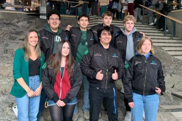 Top row left to right: Nicholas Graham, Marcus Vandermeer, Joseph Depew, Nolan Dusome. Bottom row left to right: Cindy Kimove, Corbi Roy, Andrew dun Figueroa, Holly Murray. Alice Twa/Cabin Radio
