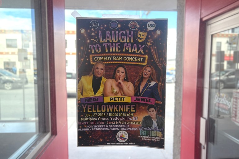 A poster for Laugh to the Max, an event coming to Yellowknife in June. Aastha Sethi/Cabin Radio