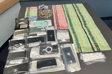 An RCMP handout image of items reportedly seized from an Inuvik apartment on May 5, 2026.