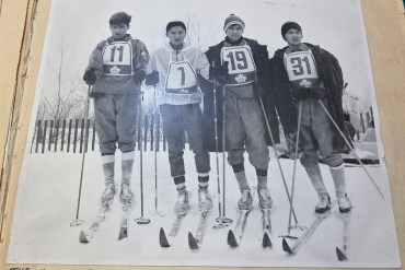 A photo from Anita Allen's scrapbook of John Turo, John Ross, Fred Kelly and Harold Cook in 1967. Photo published on Gwaandak