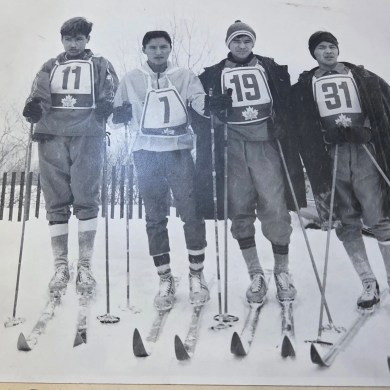 A photo from Anita Allen's scrapbook of John Turo, John Ross, Fred Kelly and Harold Cook in 1967. Photo published on Gwaandak