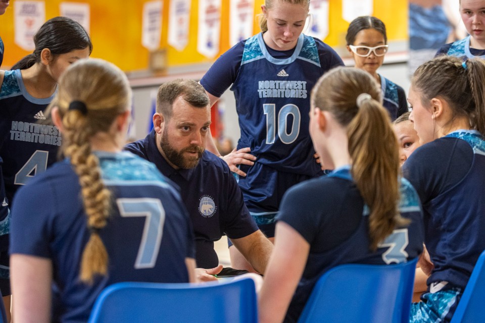NWT basketball coach Aaron Wells, centre left. Ollie Williams/Team NT