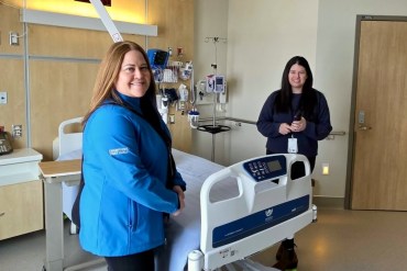 Kerry Galusha, a Sandra Schmirler Foundation director (left), with Stanton obstetrics unit manager Chelsea Donaldson. Photo: Submitted