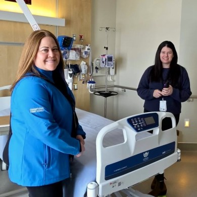 Kerry Galusha, a Sandra Schmirler Foundation director (left), with Stanton obstetrics unit manager Chelsea Donaldson. Photo: Submitted