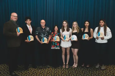 From left: John Stanley, Yuma McEachern, Robin Greig, Emelia Maring, Hayden Smith, Brooke Smith, Reese Wainman and Abigail Arey. Sarah Pruys/Sport North