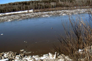 A Water Survey of Canada/GNWT camera image of river conditions at Fort Liard on May 4, 2026.