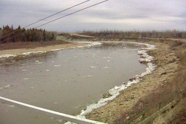 A webcam image of the Hay River at Paradise Gardens on May 7, 2026.