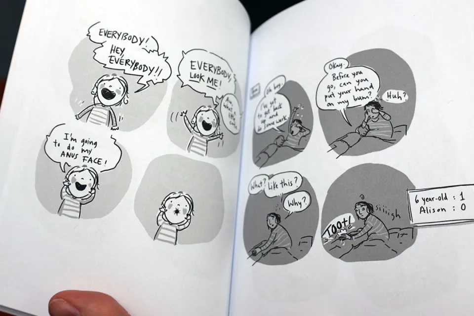 Comic from "The Short Years" depicting Alison McCreesh and her family.