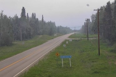 A GNWT webcam on Highway 1 outside Fort Simpson on the morning of June 30, 2026.