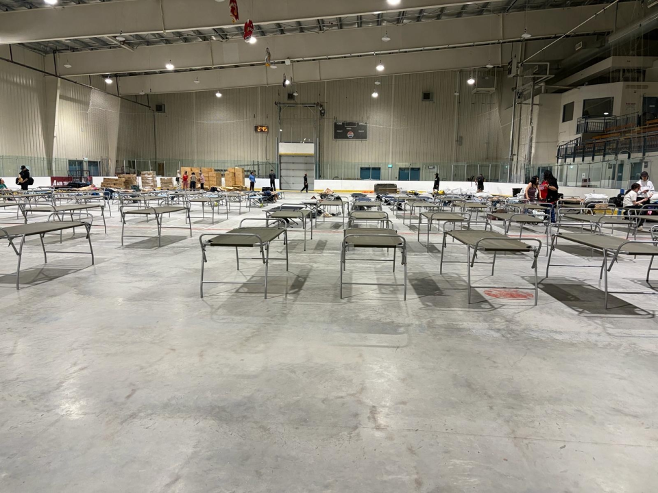 Yellowknife's multiplex welcomes its first evacuees from Fort Simpson. Photo: Submitted
