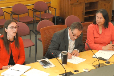 Endacho Healing Society representatives are seen in a public briefing about a proposed trauma healing lodge on June 16, 2026.