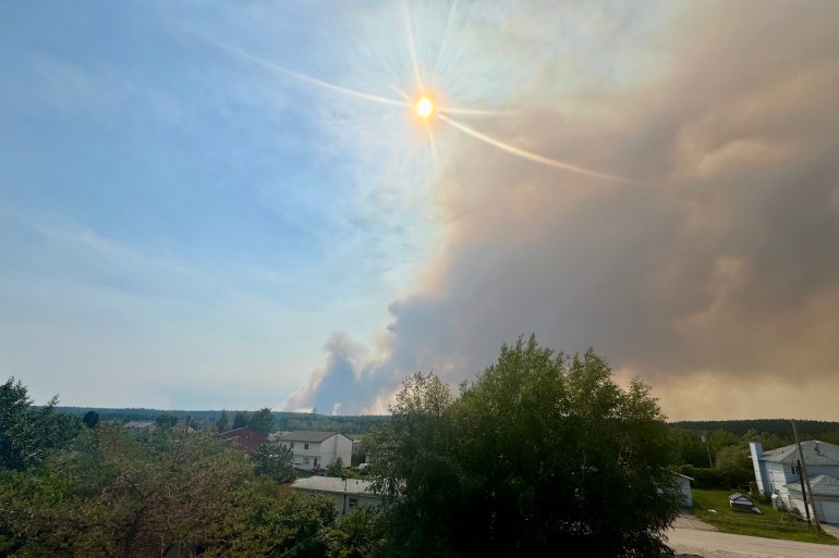 A smoke plume from fire FS016 on June 28, 2026. Photo: Lynn Canney