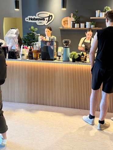 Inuvik's Hebrews Café on a busy Friday morning in June 2026. Ollie Williams/Cabin Radio