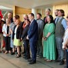 Federal, territorial and Indigenous leaders gathered on June 24, 2026 to announce the probable fast-tracking of the Mackenzie Valley Highway. Ollie Williams/Cabin Radio