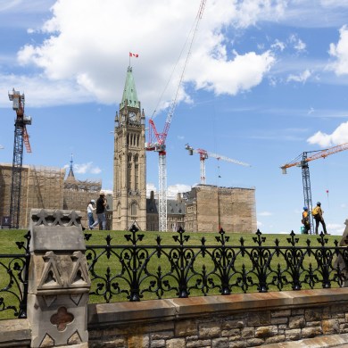 Parliament Hill's Peace Tower is seen in a June 2026 photo. Claire McFarlane/Cabin Radio
