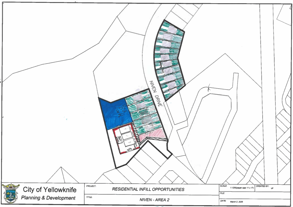 A student proposal for homes, basketball or volleyball courts, a dog park and a Booster Juice on Niven Drive.