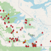 A screengrab from Cabin Radio's fire map shows active fires across the territory on June 27, 2026.