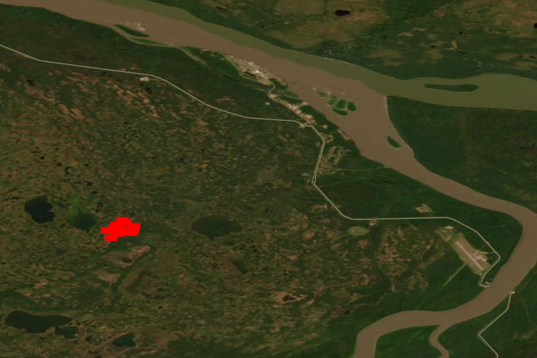 A map from Nasa wildfire tracking website Firms shows hotspots detected in the early hours of Saturday south of Fort Simpson.
