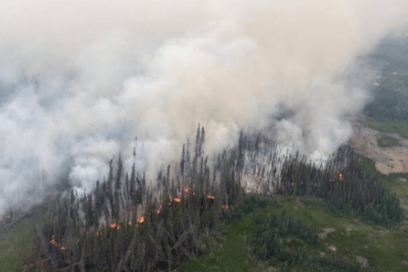 Wilfire FS016 near Fort Simpson on the evening of June 29, 2026. Photo: NWT Fire