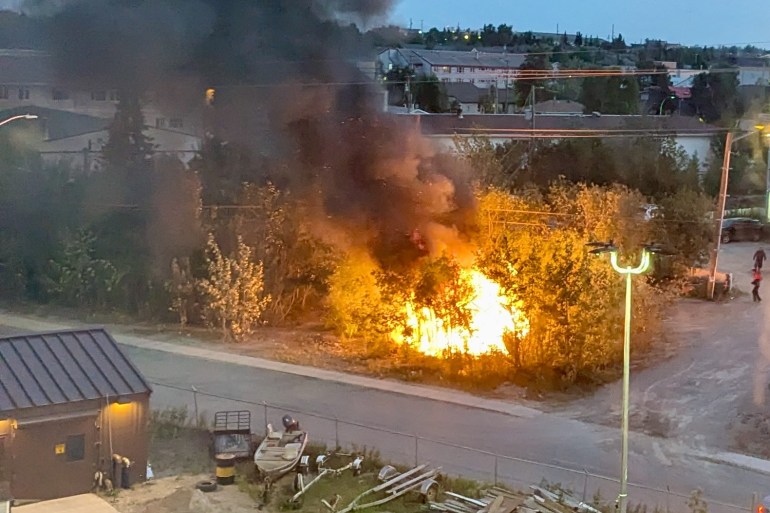 A fire in downtown Yellowknife in the early hours of July 5, 2026. Photo: Peter Adourian