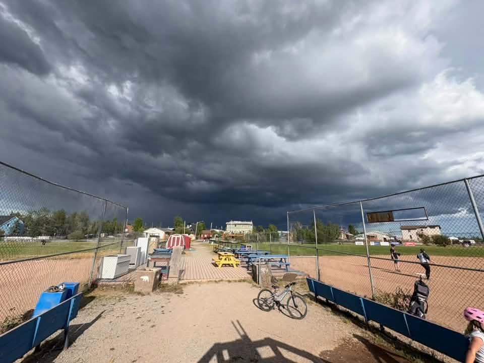 A weather delay threatens at the ball diamond. Photo: Patsy Larocque
