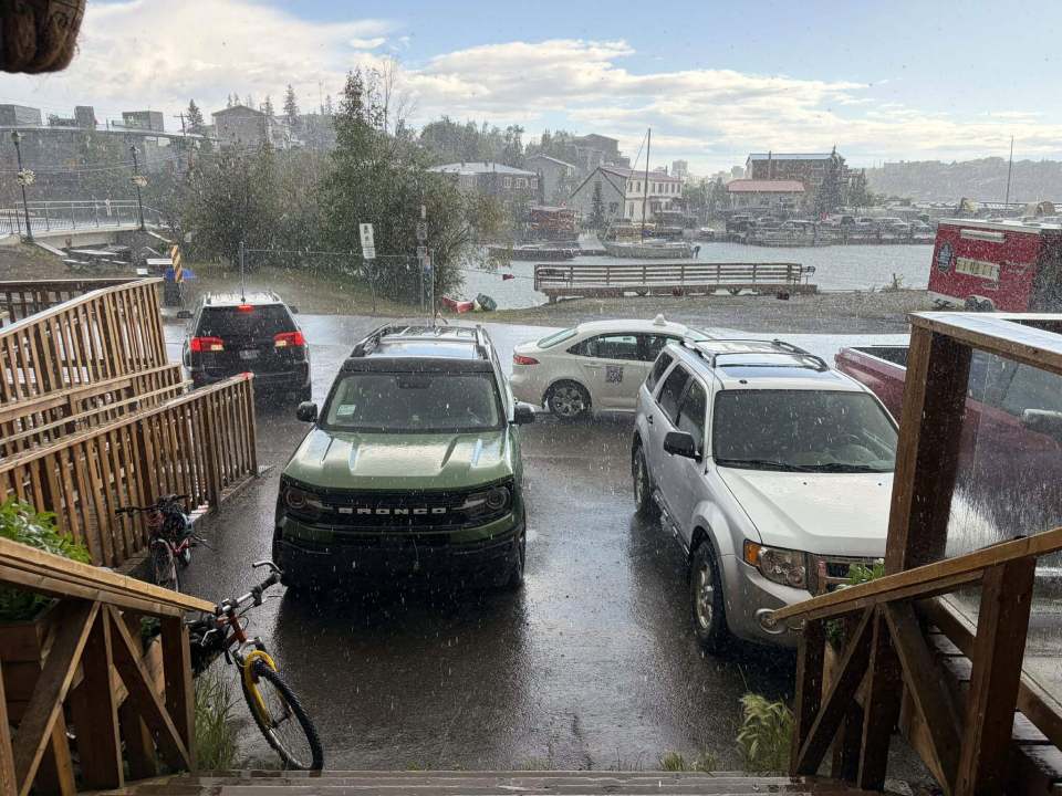 The heavens open near the Latham Island causeway. Photo: Randy Rivers