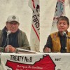 Indigenous leaders at the signing of a formal water partnership between Treaty 8 First Nations of Alberta and the Dene Nation. Photo: Dene Nation