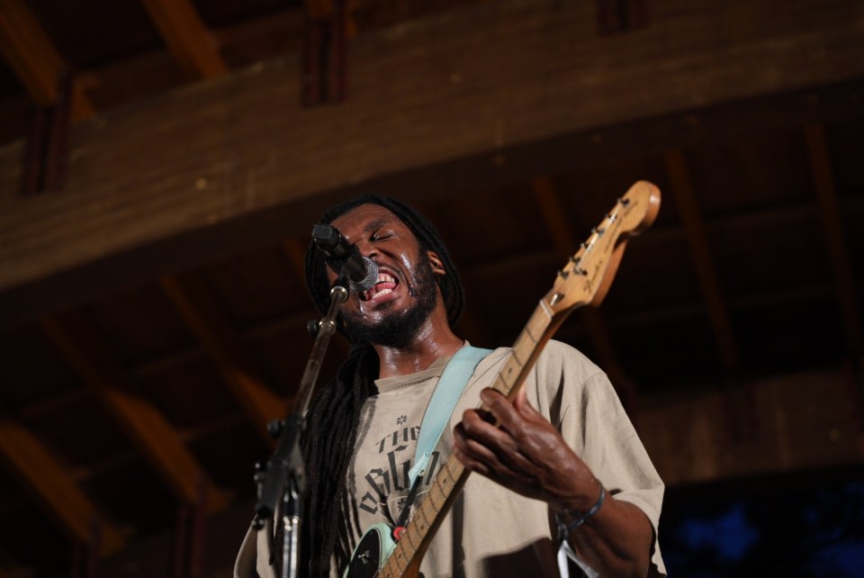 The OBGMs on the main stage at Folk on the Rocks 2026. Kai Wilson/Cabin Radio