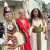 Stephanie Yuill, centre, with Canada Day performers. Dieselle Ford/Cabin Radio