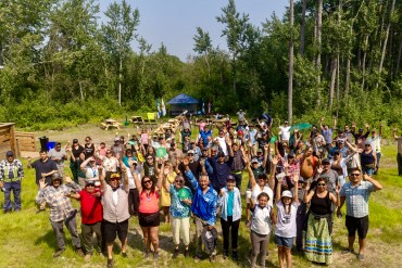 Attendees at a ceremony to open Wood Buffalo National Park's new field station. Photo: Parks Canada