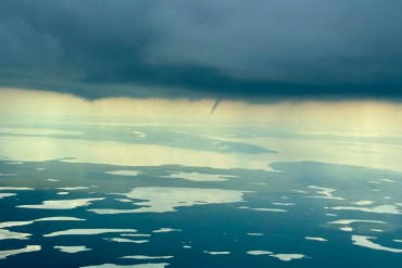 A funnel cloud seen south of the Diavik diamond mine on July 29, 2026. Photo: Submitted