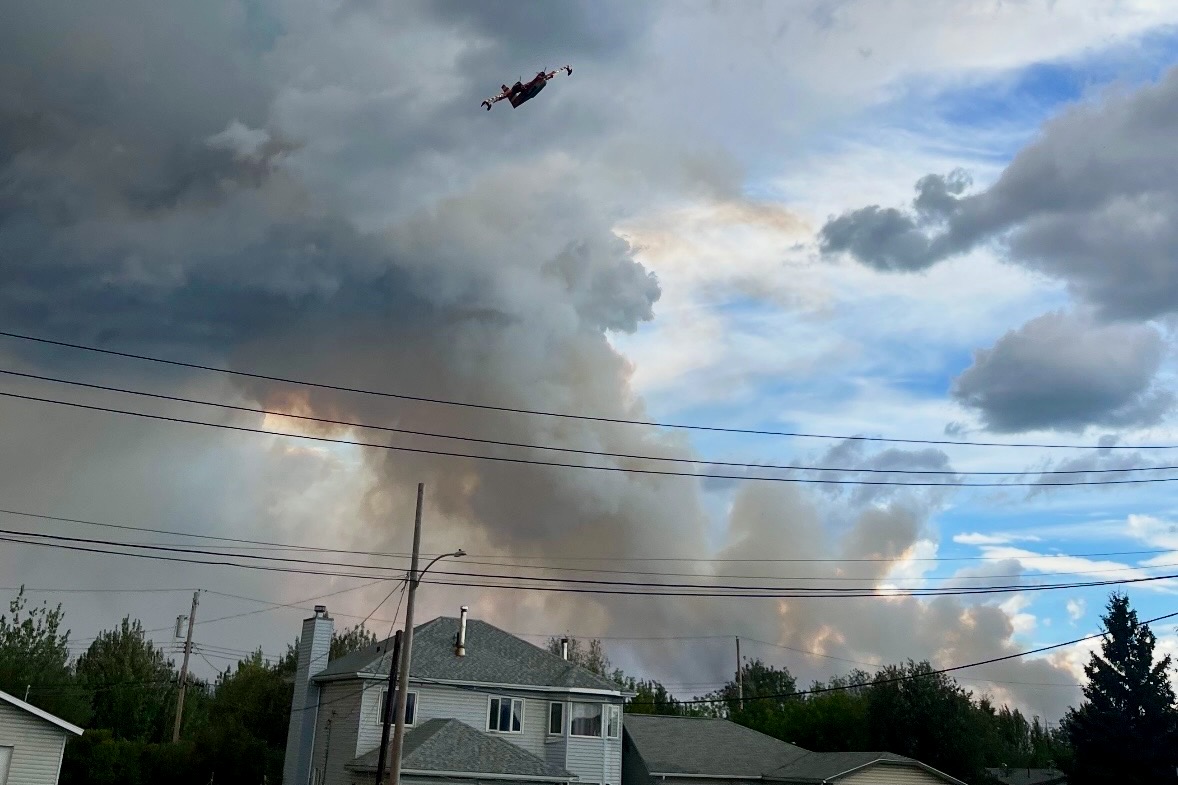 An air tanker over Fort Simpson on July 4, 2026. Photo: Mike Canney