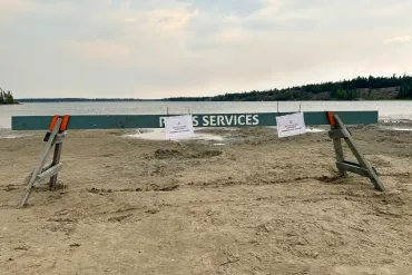 Barriers were placed between the water and the beach at Fred Henne Territorial Park. Ollie Williams/Cabin Radio