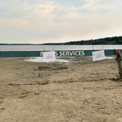 Barriers were placed between the water and the beach at Fred Henne Territorial Park. Ollie Williams/Cabin Radio