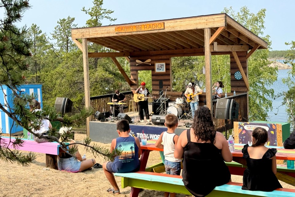 Janky Bungag plays on the Cabin Radio Lakefront Stage at Folk on the Rocks 2026. Ollie Williams/Cabin Radio