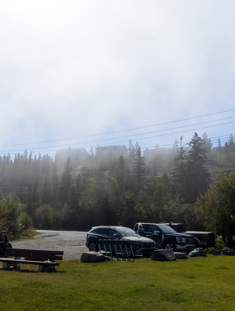 Fog rolls into Yellowknife on the afternoon of July 28, 2026. The conditions were enough to briefly fox the city's fire hall, which spent 10 minutes pursuing a fire before concluding fog was the issue. Ollie Williams/Cabin Radio