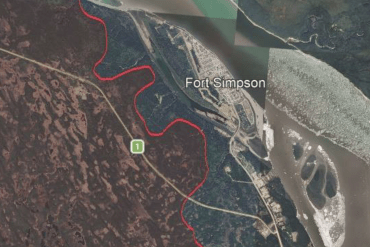 An NWT Fire-supplied map of FS016's perimeter near Fort Simpson as of July 2, 2026.