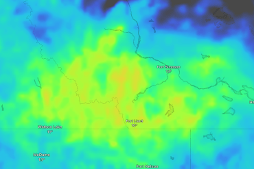 A Windy.com forecast of rain accumulation over July 9-13, 2026 in the Dehcho.