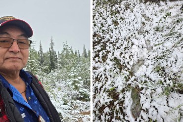Wayne Kakfwi posted photos of snow in July in Norman Wells.