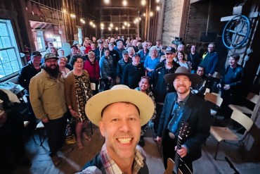 Jeffery Straker with guests at a grain elevator concert. Photo: Submitted
