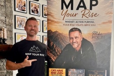A submitted image of Mike Pickles with a banner for his planned Map Your Rise series.