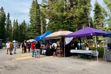 Vendors at the Fireweed Festival after a shelter in place order was lifted on August 22, 2026. Ollie Williams/Cabin Radio